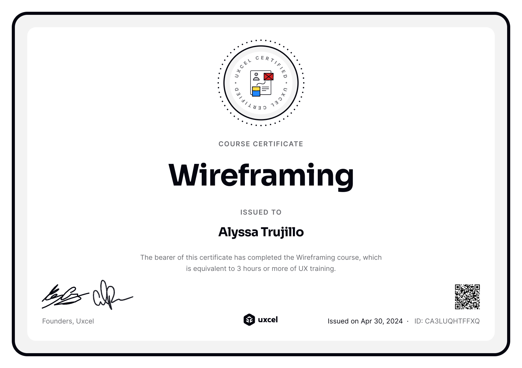 Alyssa Trujillo's certificate